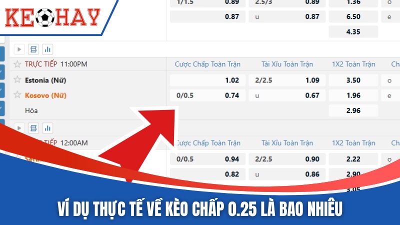 Ví dụ thực tế về kèo chấp 0.25 là bao nhiêu